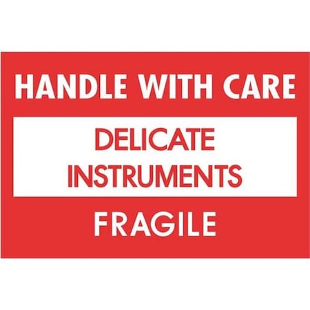 Box Partners Tape Logic DL1308 2 x 3 in. - Delicate Instruments - HWC - Fragile Labels; Red & White - Roll of 500 DL1308